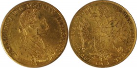 RDR – Habsburg – Osterreich, KAISERREICH OSTERREICH. Franz Joseph (1848-1916). 4 Dukaten 1908, vermutlich russische oder balkanische Imitation, Gold. ...