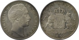 Altdeutsche Munzen und Medaillen, BAYERN / BAVARIA. Maximilian II (1848 - 1864). Doppelgulden 1853, Silber. 21,15 g. T. 90. Dav. 600. AKS 150. Vorzugl...