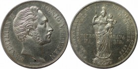 Altdeutsche Munzen und Medaillen, BAYERN. Maximilian II. Joseph (1848-1864). Doppelgulden 1855, Silber. Mariensaule. Jaeger 84. Thun 97. AKS 168. Vorz...