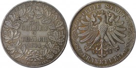 Altdeutsche Munzen und Medaillen, FRANKFURT. Freie Stadt Frankfurt. Vereinsdoppeltaler 1844, AKS 2. Silber. Vorzuglich