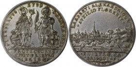 (149) Altdeutsche Munzen und Medaillen, FREIBURG STADT. Reichstaler 1739, Stadtansicht / St. Lambertus mit dem Wappen von Osterreich neben St. Alexand...