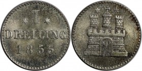 Altdeutsche Munzen und Medaillen, HAMBURG, Stadt. Dreiling 1855. Billon. KM #582. AKS 36. Stempelglanz