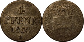 Altdeutsche Munzen und Medaillen, HANNOVER. 4 Pfenning 1838 B, Silber. Sehr Schon-Vorzuglich