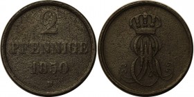Altdeutsche Munzen und Medaillen, HANNOVER. 2 Pfenning 1850 B, CU. Sehr Schon