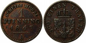 Altdeutsche Munzen und Medaillen, PREU?EN. 1 Pfenning 1847 A, CU. Sehr Schon