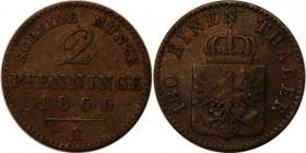 Altdeutsche Munzen und Medaillen, PREU?EN. 2 Pfenning 1860, CU. Vorzuglich