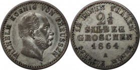 Altdeutsche Munzen und Medaillen, PREU?EN. 2 1/2 Silber Groschen 1864 A, Silber. Sehr schon - Vorzuglich