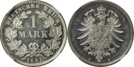 Deutsche Munzen und Medaillen ab 1871, REICHSKLEINMUNZEN. 1 Mark 1881 D, Silber. Jaeger 9. NGC PF-62 Ultra Cameo