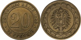 Deutsche Munzen und Medaillen ab 1871, REICHSKLEINMUNZEN. 20 Pfenning 1888 E, Kupfer-Nickel. Jaeger 6. Vorzuglich.Kl.kratzer.