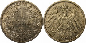 Deutsche Munzen und Medaillen ab 1871, REICHSKLEINMUNZEN. 1 Reichsmark 1910 A, Silber. Jaeger 17. Vorzuglich-stempelglanz.Berieben.