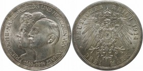 Deutsche Munzen und Medaillen ab 1871, REICHSSILBERMUNZEN, Anhalt, Friedrich II (1904-1918). Silberne Hochzeit. 3 Mark 1914 A, Silber. Jaeger 24. Vorz...