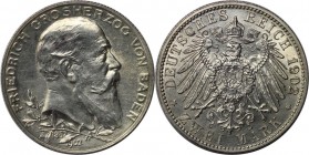 Deutsche Munzen und Medaillen ab 1871, REICHSSILBERMUNZEN, Baden, Friedrich I (1852-1907). 2 Mark 1902 G, Silber. Vorzuglich