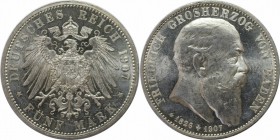 Deutsche Munzen und Medaillen ab 1871, REICHSSILBERMUNZEN, Baden, Friedrich I (1852-1907). 5 Mark 1907, Silber. Jaeger 37. Vorzuglich. Kratzer.