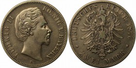 Deutsche Munzen und Medaillen ab 1871, REICHSSILBERMUNZEN, Bayern. , Ludwig II.(1864-1886). 2 Mark 1876 D, Silber. Jaeger 41. Sehr Schon. Kratzer.