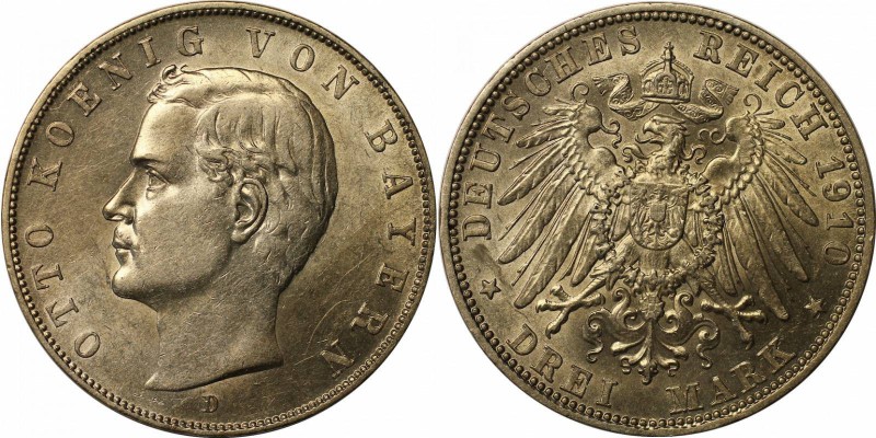 Deutsche Munzen und Medaillen ab 1871. Reichssilbermunze . Bayern. 3 Mark 1910 D...