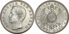 Deutsche Munzen und Medaillen ab 1871, REICHSSILBERMUNZEN, Bayern. Otto (1886-1913). 2 Mark 1913 D. Jaeger 45. Vorzuglich-stempelglanz.