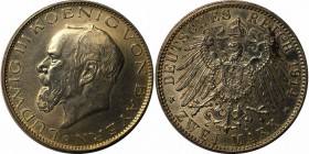 Deutsche Munzen und Medaillen ab 1871, REICHSSILBERMUNZEN, Bayern. Ludwig III (1913-1918). 2 Mark 1914 D, Silber. Jaeger 51. Stempelglanz. Flecken