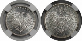Deutsche Munzen und Medaillen ab 1871, REICHSSILBERMUNZEN, Lubeck. 2 Mark 1901, Silber. Jaeger 80. NGC MS-63