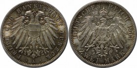 Deutsche Munzen und Medaillen ab 1871, REICHSSILBERMUNZEN, Lubeck. 2 Mark 1904, Silber. (KM 212. Jaeger 81. AKS 6) - Vs: Doppeladler mit Brustschild /...