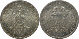 Deutsche Munzen und Medaillen ab 1871, REICHSSILBERMUNZEN, Lubeck. 3 Mark 1908 A, Silber. Jaeger 82. Vorzuglich, Berieben.