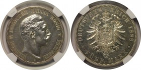 Deutsche Munzen und Medaillen ab 1871, REICHSSILBERMUNZEN, Preu?en. Wilhelm II. (1888-1918). 5 Mark 1888 A, Silber. Jaeger 104. NGC PF-62