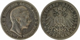 Deutsche Munzen und Medaillen ab 1871, REICHSSILBERMUNZEN, Preu?en. 5 Mark 1894 A. Wilhelm II (1888-1918). J. 104. Sehr Schon.Kratzer.