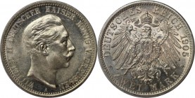 Deutsche Munzen und Medaillen ab 1871, REICHSSILBERMUNZEN, Preu?en. Wilhelm II (1888-1918). 2 Mark 1905 A, Silber. Jaeger 102. Stempelglanz. Patina, w...