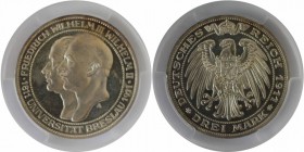 Deutsche Munzen und Medaillen ab 1871, REICHSSILBERMUNZEN, Preu?en. Wilhelm II. (1888 - 1918) "UNI Breslau" 3 Mark 1911 A, Silber. Jaeger 108. NGC PF-...