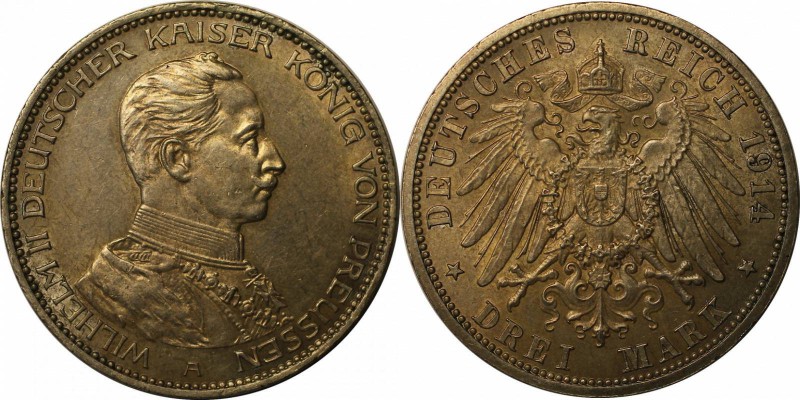 Deutsche Munzen und Medaillen ab 1871, REICHSSILBERMUNZEN, Preu?en. Wilhelm II. ...