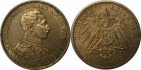 Deutsche Munzen und Medaillen ab 1871, REICHSSILBERMUNZEN, Preu?en. Wilhelm II. (1888-1918). 3 Mark 1914 A, Silber. Jaeger 113. Vorzuglich-Stempelglan...