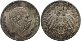 Deutsche Munzen und Medaillen ab 1871, REICHSSILBERMUNZEN, Sachsen, Albert (1873-1902). 2 Mark 1902 E, Silber. Jaeger 124. Stempelglanz. Feine Patina