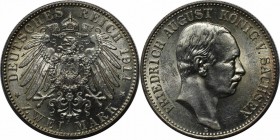 Deutsche Munzen und Medaillen ab 1871, REICHSSILBERMUNZEN, Sachsen. Friedrich August III (1904-1918). 2 Mark 1914 E, Silber. J.134.Stempelglanz, leich...