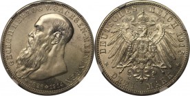 Deutsche Munzen und Medaillen ab 1871, REICHSSILBERMUNZEN, Sachsen-Meiningen. Georg II. auf sein Tod. 3 Mark 1915, Silber. Jaeger 155. NGC MS-63