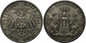Deutsche Munzen und Medaillen ab 1871, REICHSSILBERMUNZEN, Hamburg. 3 Mark 1914 J, Silber. Jaeger 64. Vorzuglich