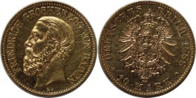 Deutsche Munzen und Medaillen ab 1871, REICHSGOLDMUNZEN, Baden, Friedrich I (1852-1907). 10 Mark 1888 G, Gold. Jaeger 186. Fast Stempelglanz
