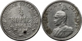 Deutsche Munzen und Medaillen ab 1871, DEUTSCHE KOLONIEN. Deutsch Ostafrika. 1/4 Rupie 1906 J. Jaeger 720. Sehr Schon