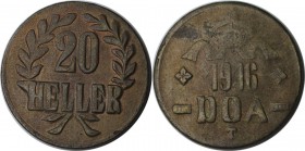 Deutsche Munzen und Medaillen ab 1871, DEUTSCHE KOLONIEN. DEUTSCH OSTAFRIKA DOA (Tabora). 20 Heller 1916 T. Jaeger 727. Sehr schon