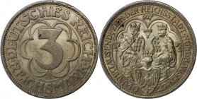 Deutsche Munzen und Medaillen ab 1871, WEIMARER REPUBLIK. 3 Mark 1927 A, Silber. Jaeger 327. Vorzuglich-Stempelglanz.Flecken.