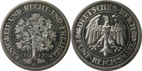 Deutsche Munzen und Medaillen ab 1871, WEIMARER REPUBLIK. Eichbaum. 5 Mark 1927 A, Silber. Polierte Platte