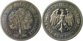 Deutsche Munzen und Medaillen ab 1871, WEIMARER REPUBLIK. Eichbaum. 5 Mark 1927 J, Silber. Polierte Platte