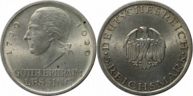 Deutsche Munzen und Medaillen ab 1871, WEIMARER REPUBLIK. Lessing. 5 Mark 1929 A, Silber. (AKS63. KM 61. Jaeger 336) - Vs: Kopf n.I. / Rs: Reichsadler...