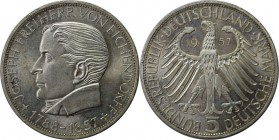 Deutsche Munzen und Medaillen ab 1945, BUNDESREPUBLIK DEUTSCHLAND. 100. Todestag von Joseph Freiherr von Eichendorff (1788 - 1857). 5 Mark 1957 J, Sil...