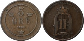 Europaische Munzen und Medaillen, Schweden / Sweden. Oskar II (1872-1907). 5 Ore 1880, Kupfer. KM 736. Sehr schon-vorzuglich, WinzigerFleck. Winz.Krat...