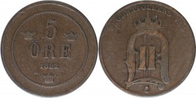 Europaische Munzen und Medaillen, Schweden / Sweden. Oskar II. (1872 - 1907). 5 Ore 1882/81, Kupfer. KM 736. Sehr schon, Kl.Kratzer
