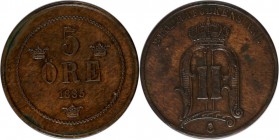 Europaische Munzen und Medaillen, Schweden / Sweden. Oskar II (1872-1907). 5 Ore 1885, Kupfer. KM 736. Fast Stempelglanz, Flecken.