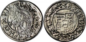 Europaische Munzen und Medaillen, Ungarn / Hungary. Maria mit Kind. 1 Denar 1585. Silber. Sehr schon-vorzuglich