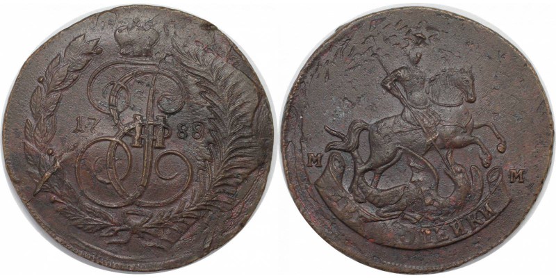 Russische Munzen und Medaillen, Katharina II (1762-1796). 2 Kopeken 1788 KM, Kup...