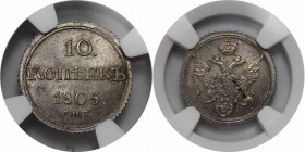 Russische Munzen und Medaillen, Alexander I (1801-1825). 10 Kopeken 1805 SPB. Bitkin 65(R). NGS AU-55