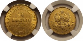 Russische Munzen und Medaillen, Alexander II (1854-1881). Finnland. 20 Mark 1880 S, Gold. Bitkin 616(R1). NGS AU-58