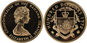 Weltmunzen und Medaillen , Bahamas. 100 Dollars 1972, 0.94 OZ. Gold. KM 37. Polierte Platte